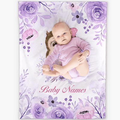 Personalized Baby Girl Blankets, Customize Baby Girl Blanket with Names - Floral Owl Baby Blanket Girl with Custom Name