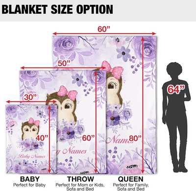 Personalized Baby Girl Blankets, Customize Baby Girl Blanket with Names - Floral Owl Baby Blanket Girl with Custom Name