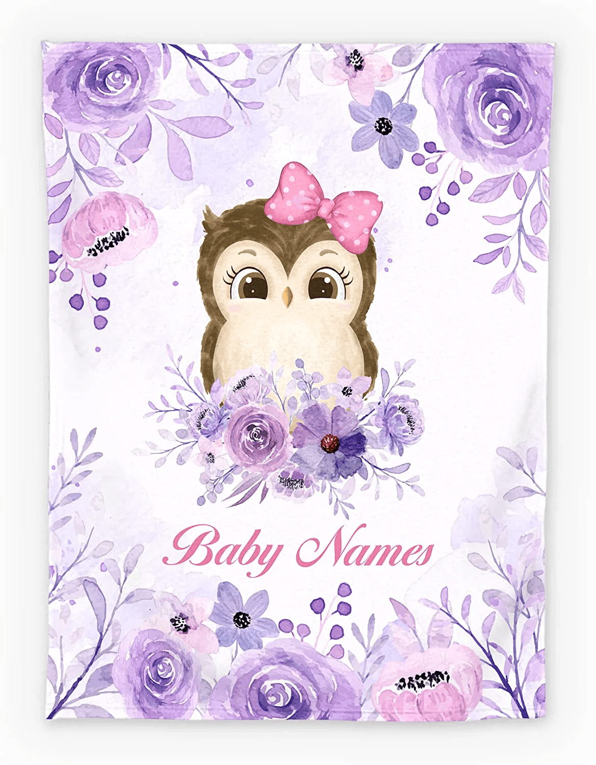 Personalized Baby Girl Blankets, Customize Baby Girl Blanket with Names - Floral Owl Baby Blanket Girl with Custom Name
