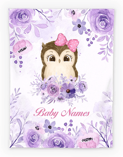 Personalized Baby Girl Blankets, Customize Baby Girl Blanket with Names - Floral Owl Baby Blanket Girl with Custom Name