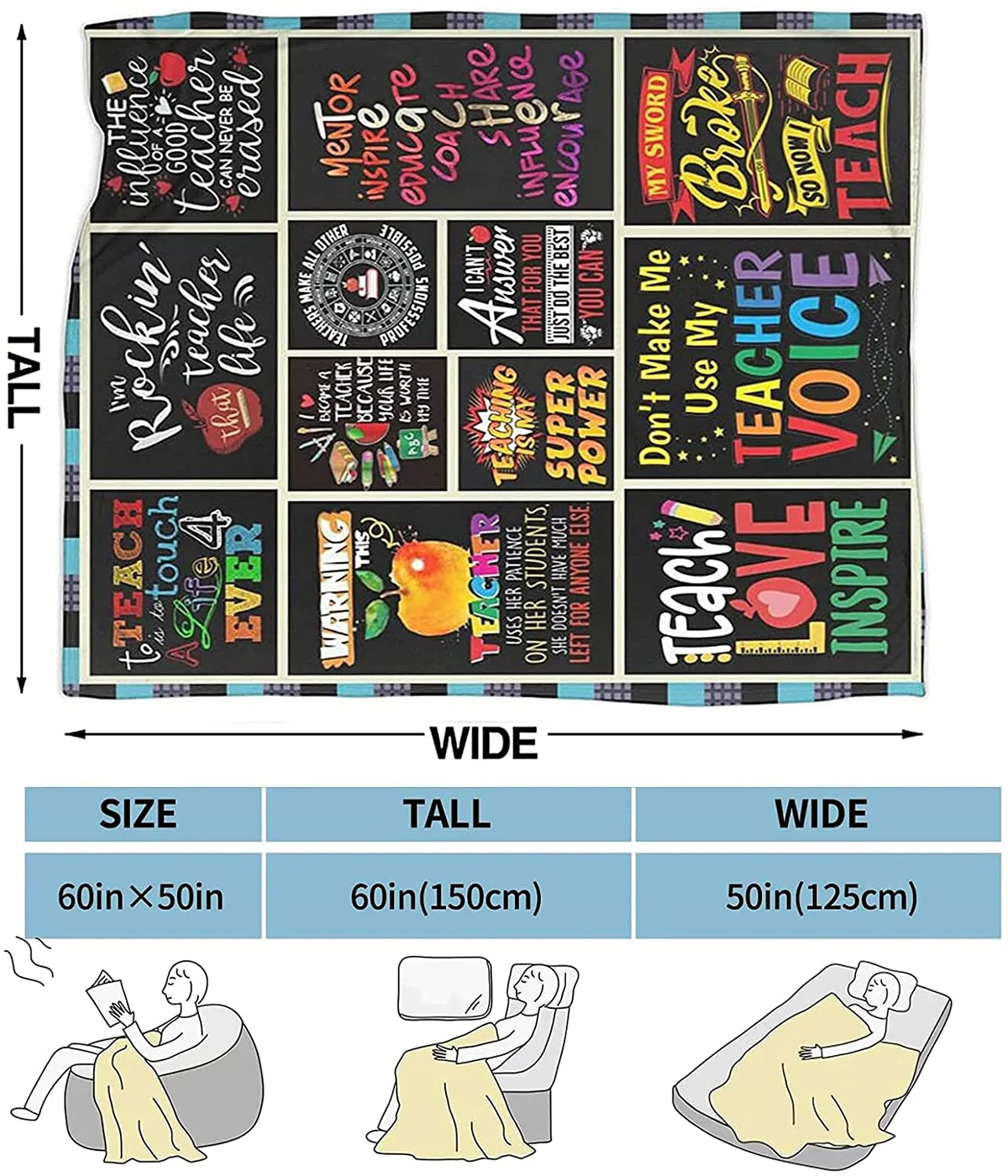 Teacher Blanket Gifts for Teachers, Blankets for Teacher, Gifts for Home Bed Sofa Christmas Birthday Back to School Teachers' Day Gift Idea