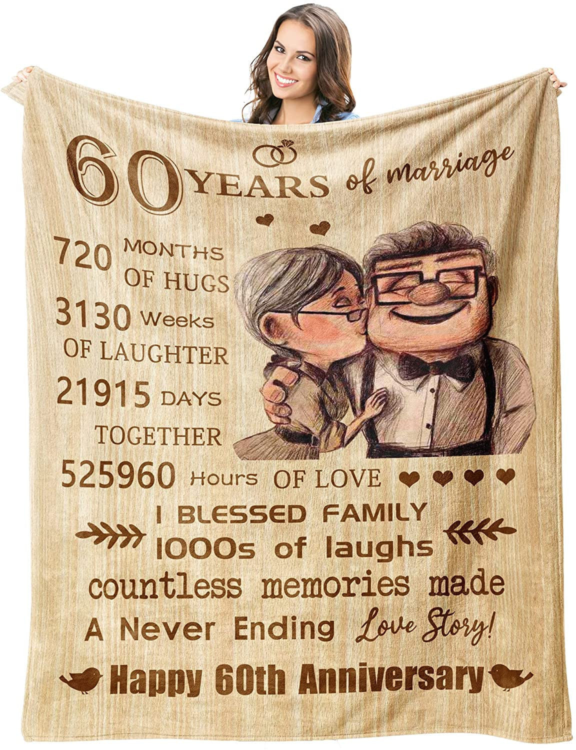 60th Anniversary Blanket Gifts - Gift For 60th Wedding Anniversary Throw Blankets - 60 Years Of Marriage For Couple Parents Grandparents