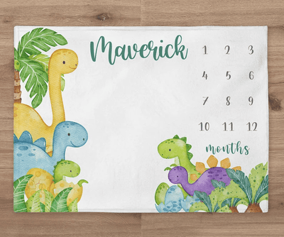 Dinosaur Personalized Baby Blanket Custom Baby Boy Month Blanket Personalized Name Blanket Personzlied Baby Boy Gift Baby Shower Gift