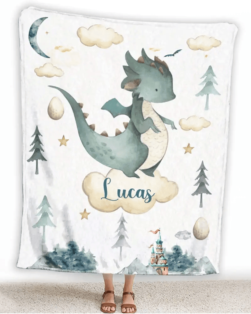 Personalized Dragon Baby Blanket - Custom Blanket with Baby's Name Blanket - Knight Baby Blanket - Baby Boy Blanket - Baby Girl Blanket
