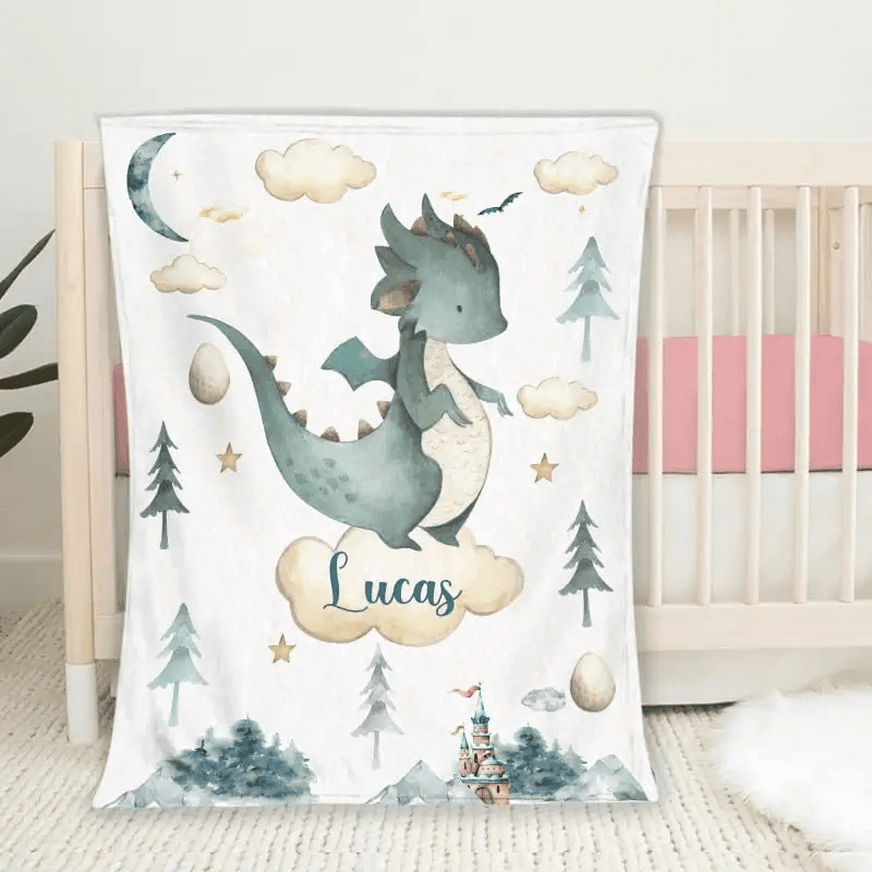 Personalized Dragon Baby Blanket - Custom Blanket with Baby's Name Blanket - Knight Baby Blanket - Baby Boy Blanket - Baby Girl Blanket