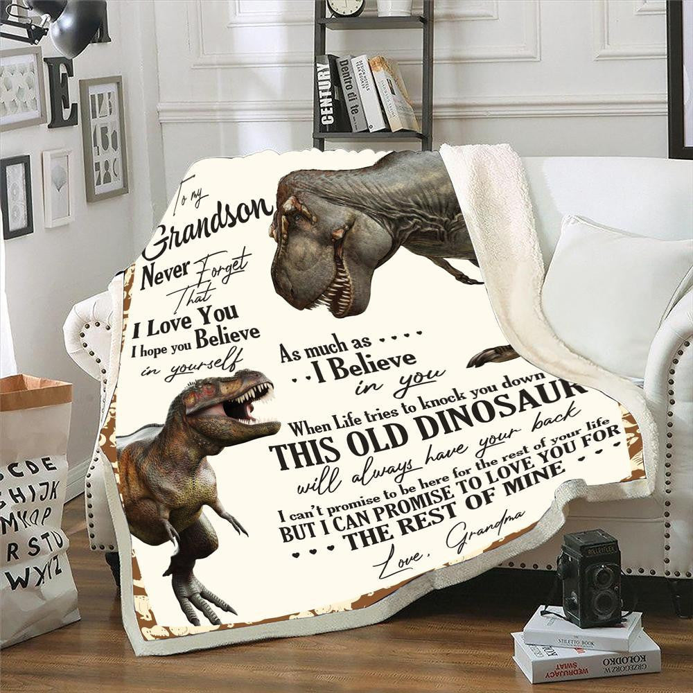 To My Grandson Never Forget That I Love You Dinosaur Blanket Fleece Blanket