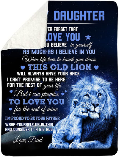 Daughter Blanket from Dad, Lion to My Daughter Blanket Birthday Anniversary Present Gifts, Daughter Blanket from Mom Blanket Gift
