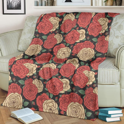 Multicolor Rose Camellia Pattern Printed Fleece Blanket