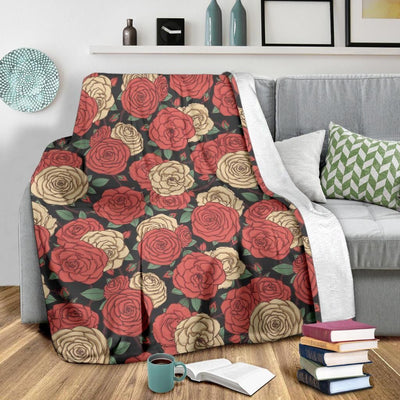 Multicolor Rose Camellia Pattern Printed Fleece Blanket