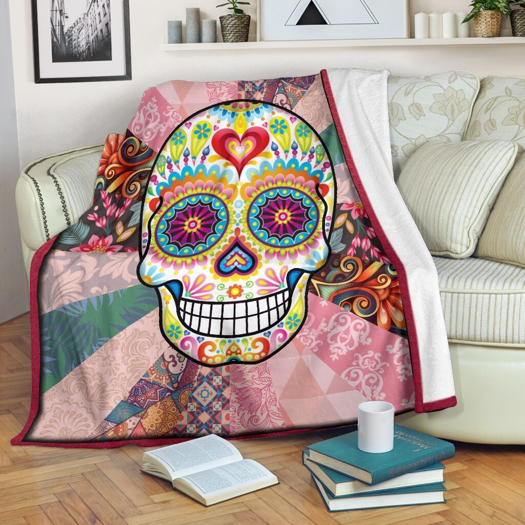 Sugar Skull Hippie Skeleton Fleece Blanket