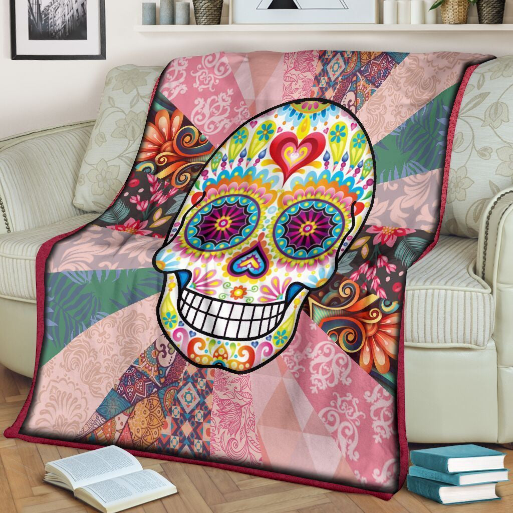 Sugar Skull Hippie Skeleton Fleece Blanket