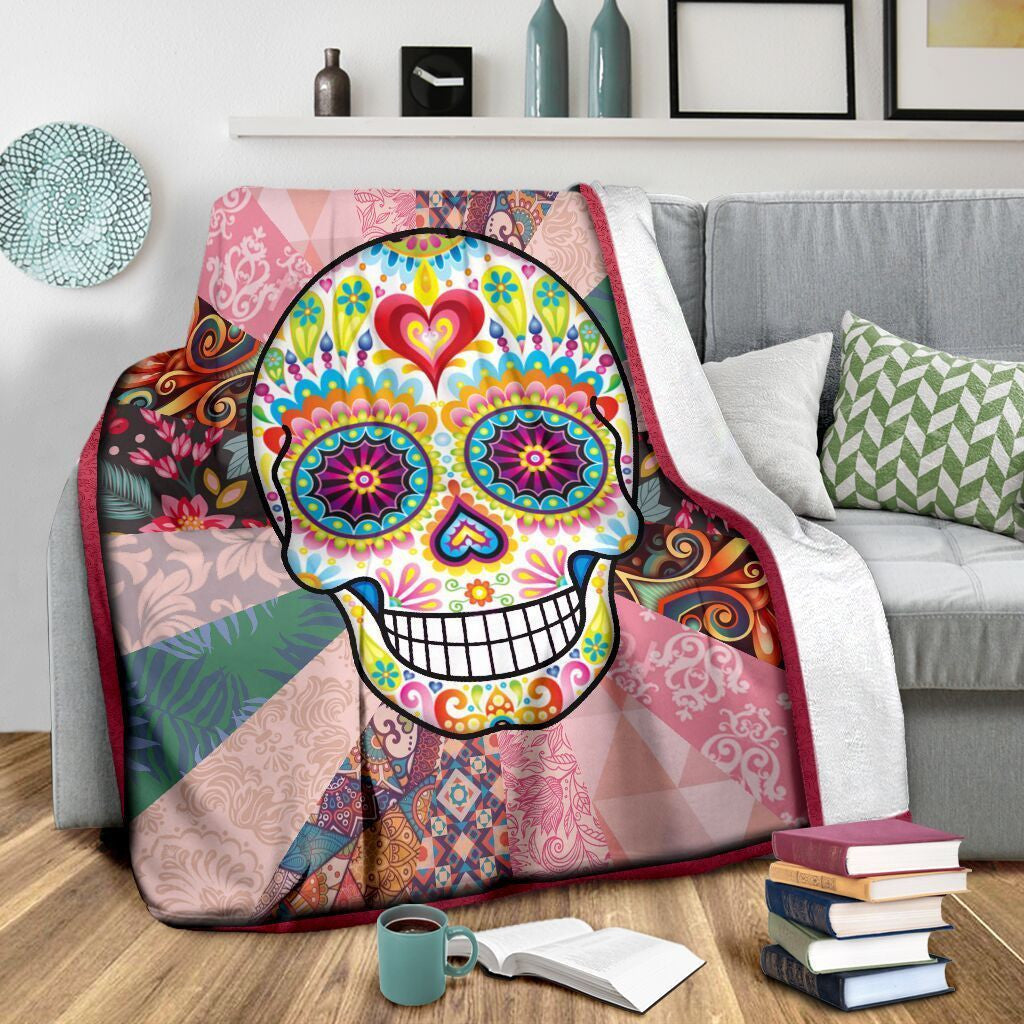 Sugar Skull Hippie Skeleton Fleece Blanket