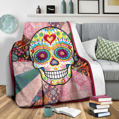 Sugar Skull Hippie Skeleton Fleece Blanket