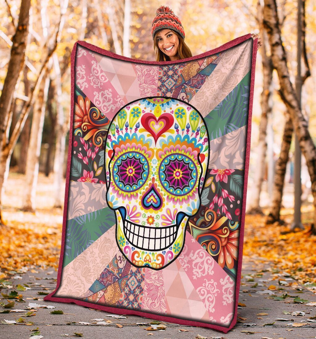 Sugar Skull Hippie Skeleton Fleece Blanket