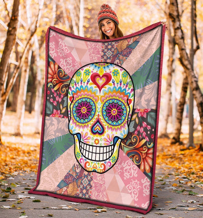 Sugar Skull Hippie Skeleton Fleece Blanket