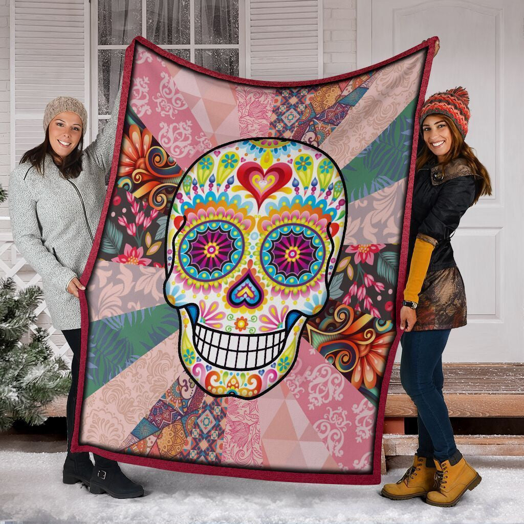 Sugar Skull Hippie Skeleton Fleece Blanket