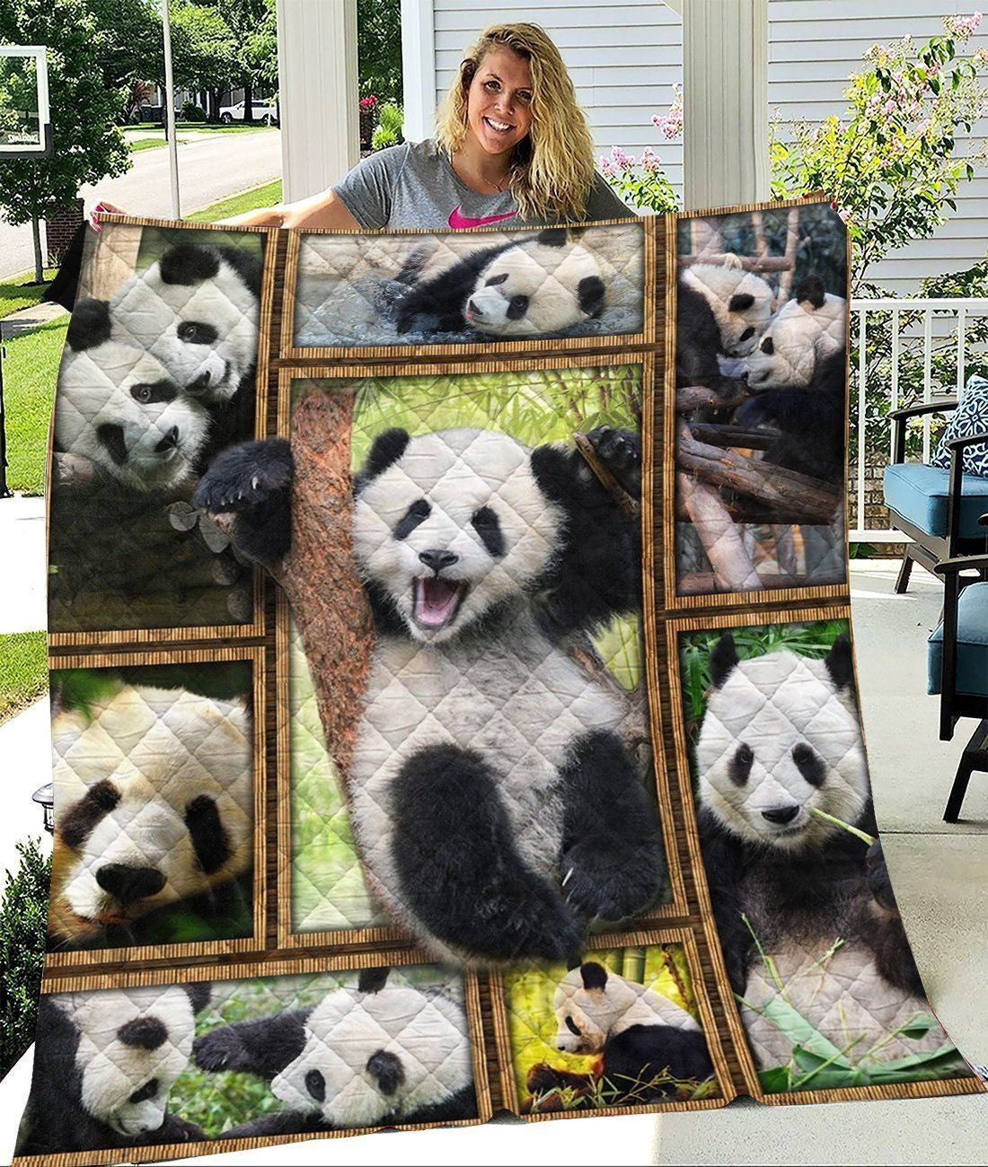 Cute Panda Emotion Gift For Panda Lovers Quilt Blanket