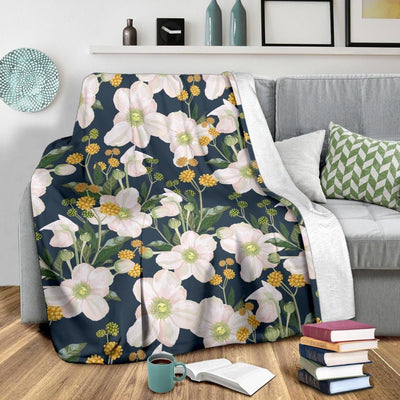 Anemone Pattern Print Design Dark Blue Fleece Blanket