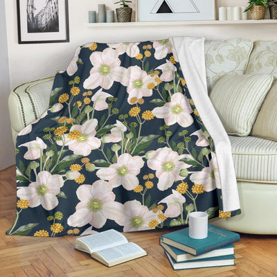 Anemone Pattern Print Design Dark Blue Fleece Blanket