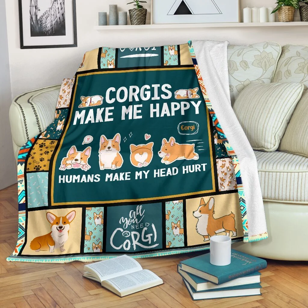 Corgis Make Me Happy Dog Lover Gifts Fleece Blanket