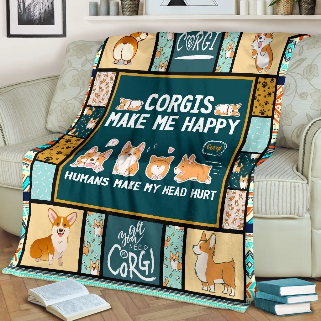 Corgis Make Me Happy Dog Lover Gifts Fleece Blanket