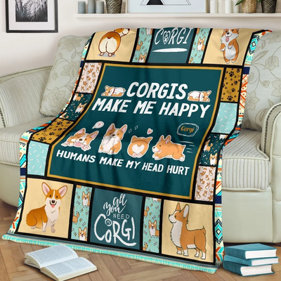 Corgis Make Me Happy Dog Lover Gifts Fleece Blanket