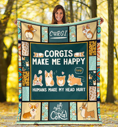 Corgis Make Me Happy Dog Lover Gifts Fleece Blanket