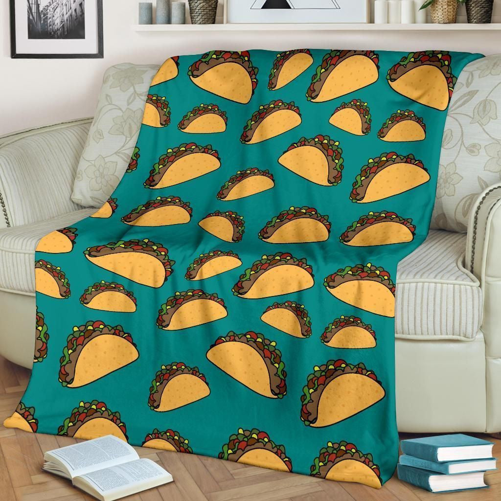 Taco Pattern Print Design Blue Fleece Blanket