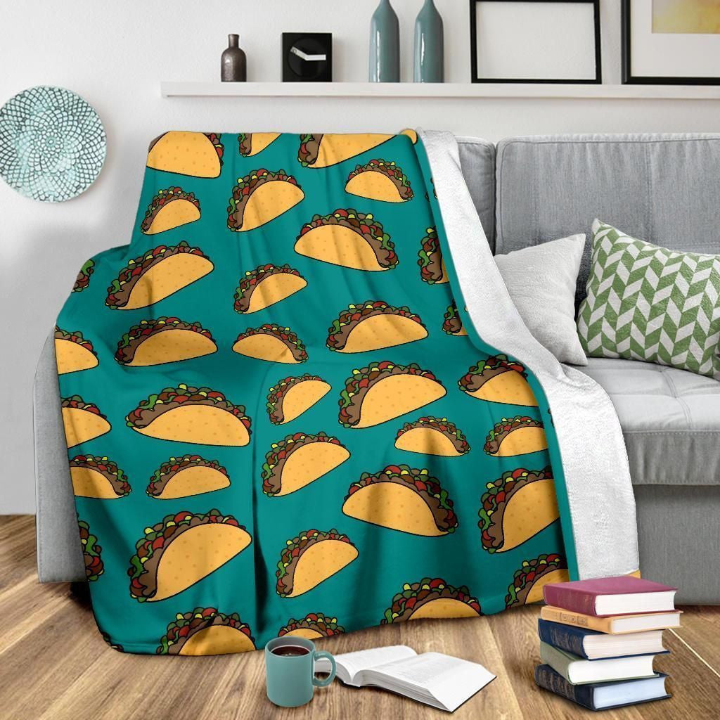 Taco Pattern Print Design Blue Fleece Blanket
