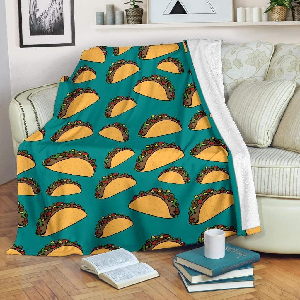 Taco Pattern Print Design Blue Fleece Blanket