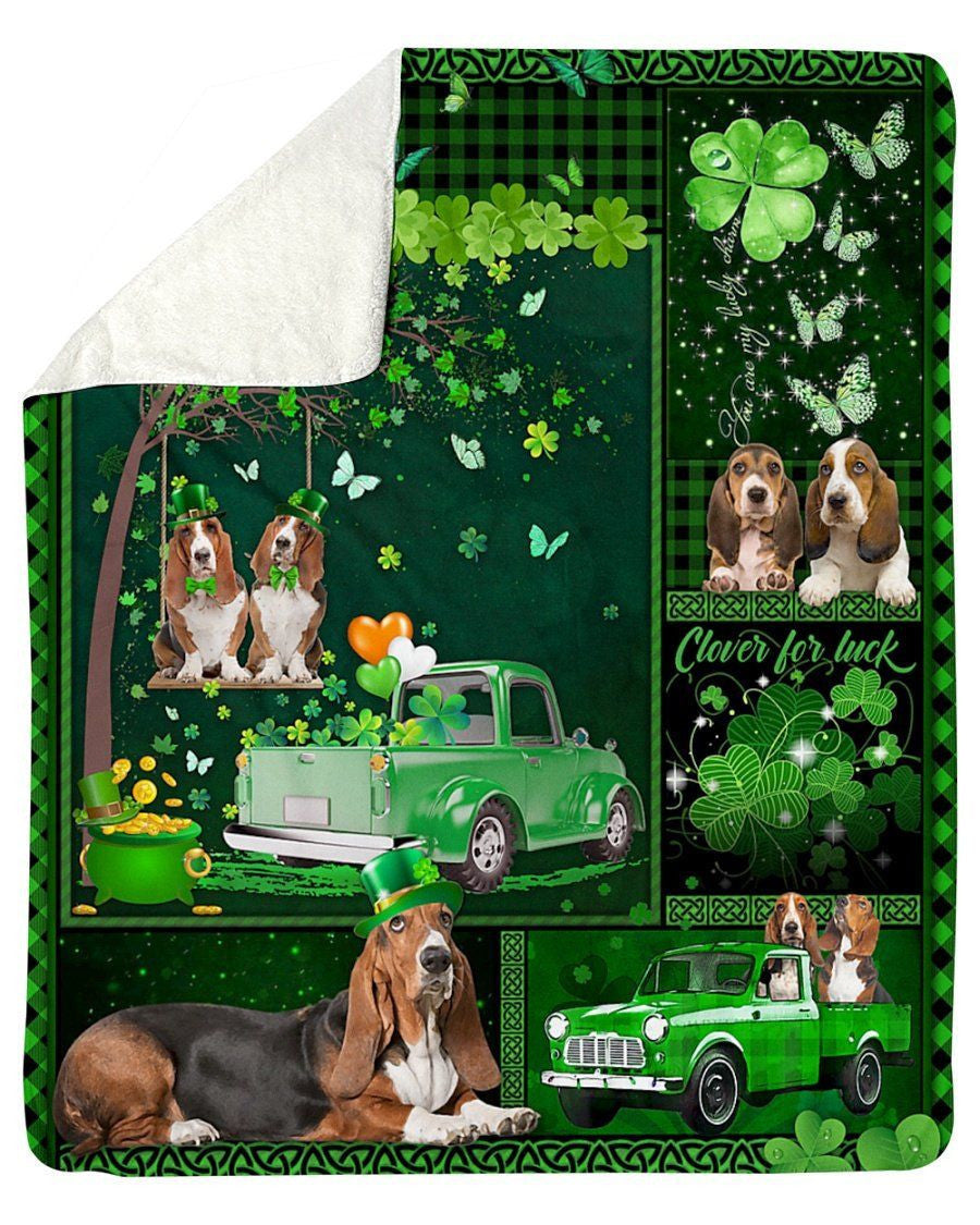 Basset Hound Truck Irish St Patricks Day Gift For Dog Lover Fleece Blanket
