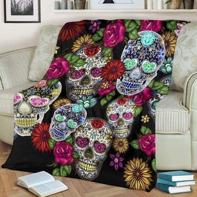 Sugar Skull Face Floral Printed Fleece Blanket