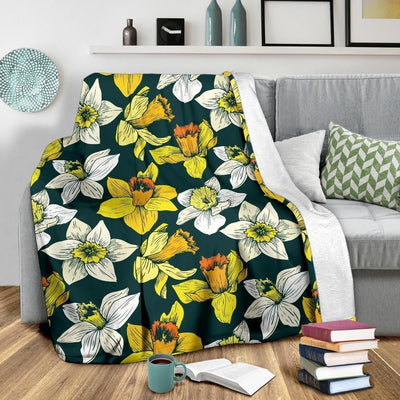 Daffodils Pattern Print Design Black Fleece Blanket
