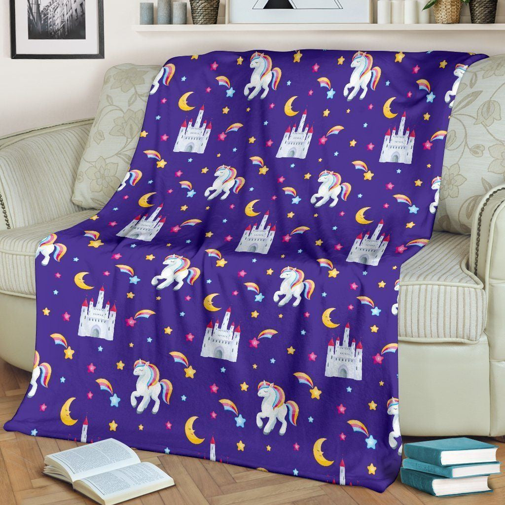Rainbow Unicorn Castle Pattern Fleece Blanket