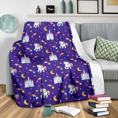 Rainbow Unicorn Castle Pattern Fleece Blanket