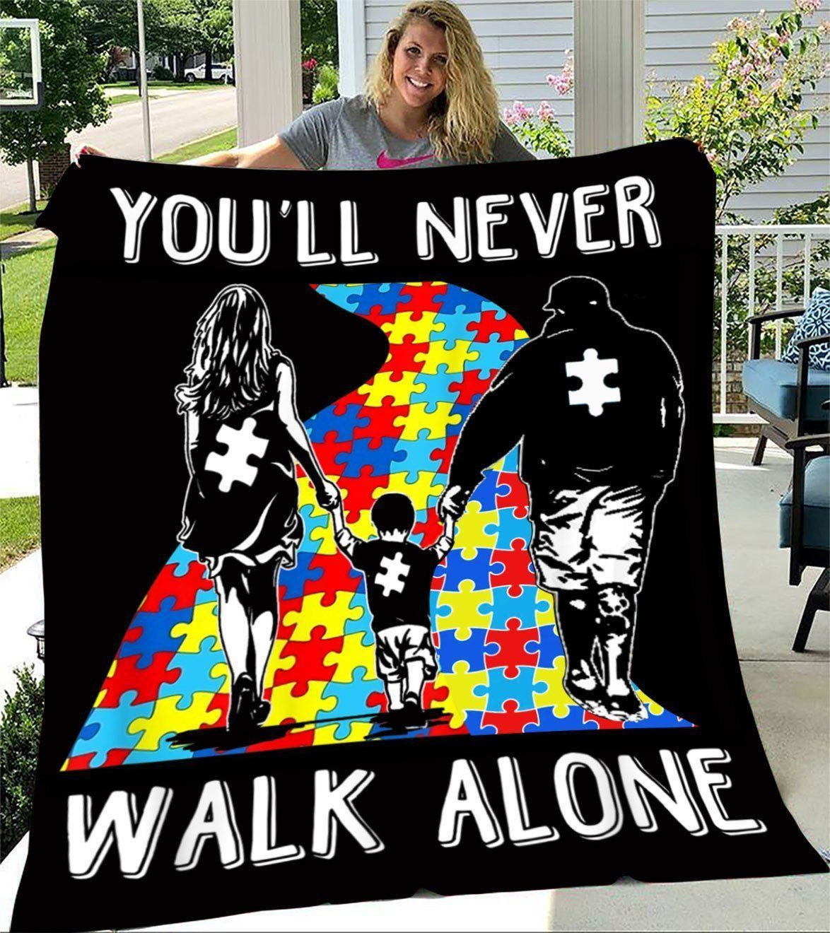 You'll Never Walk Alone Autism Awareness Fleece Blanket