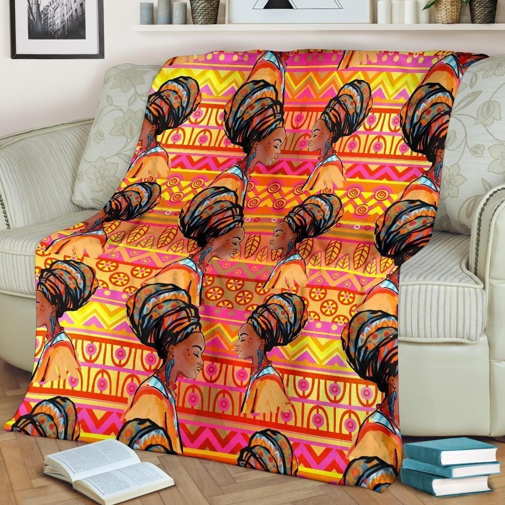 African Girl Aztec Orange Fleece Blanket