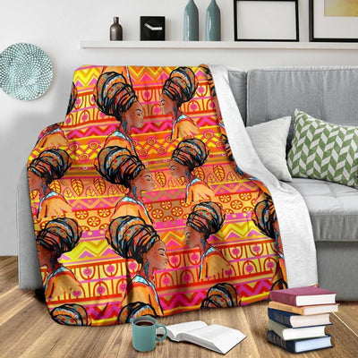 African Girl Aztec Orange Fleece Blanket