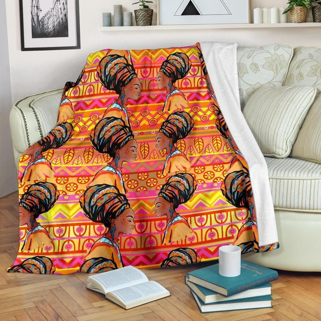 African Girl Aztec Orange Fleece Blanket