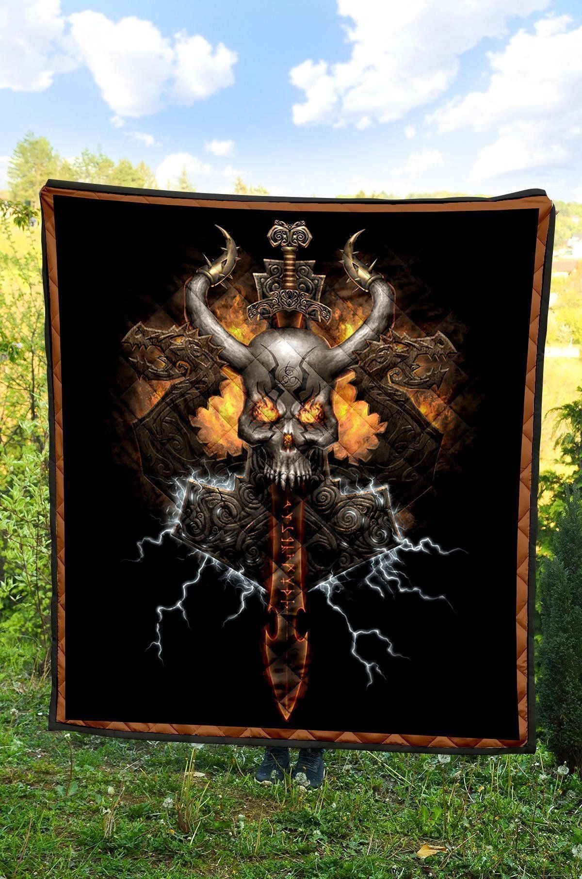 Throne Viking Skull Head All Over Print Fleece Blanket