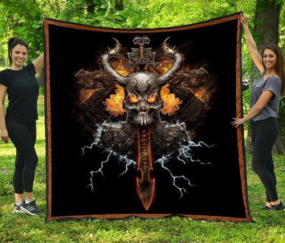 Throne Viking Skull Head All Over Print Fleece Blanket