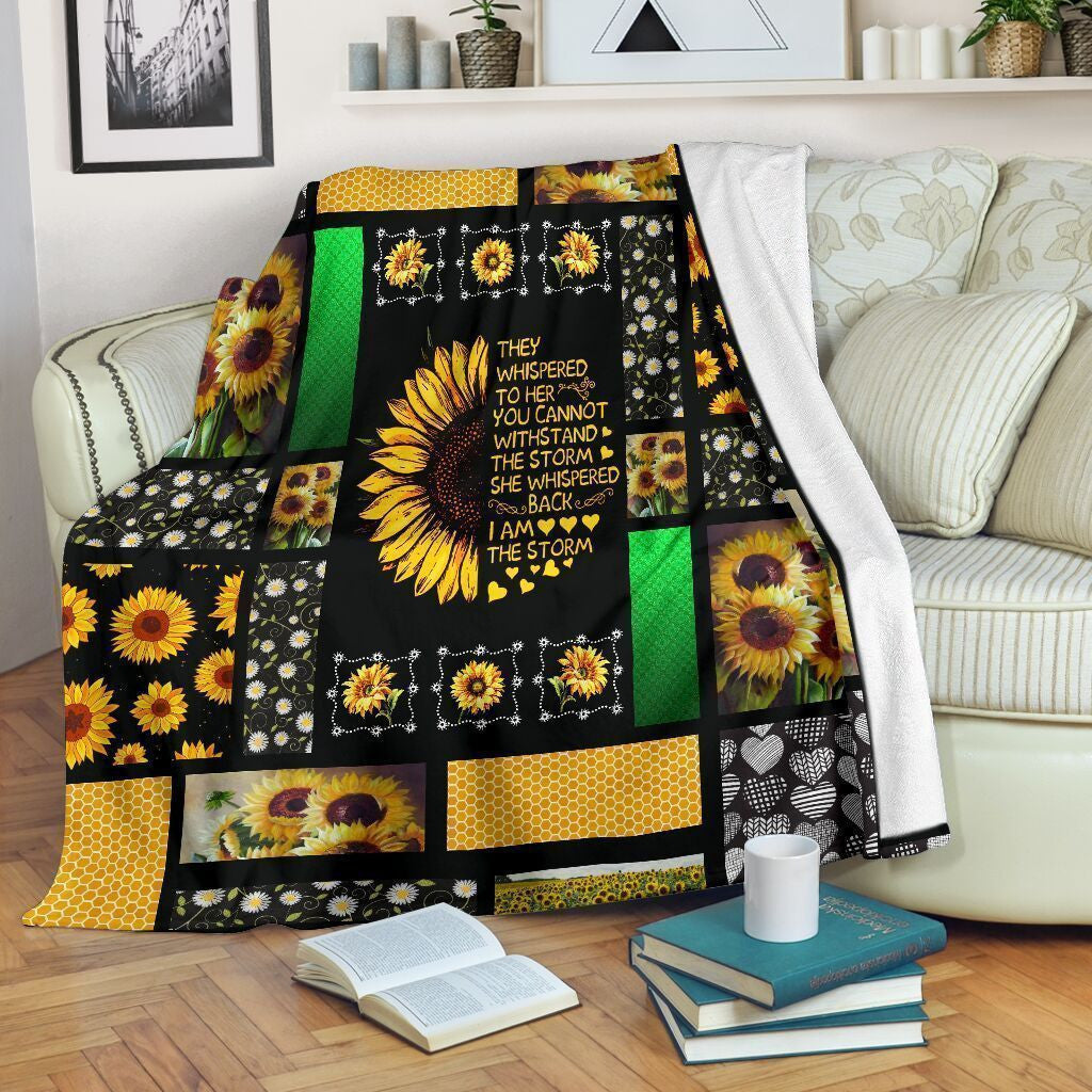They Whispered To Her You Cannot Withstand The Storm Sunflower Hippie Fleece Blanket