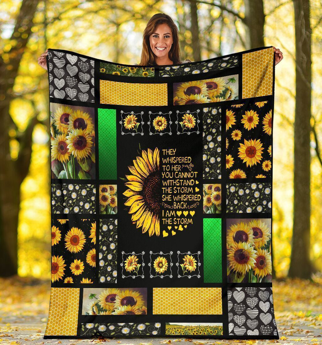 They Whispered To Her You Cannot Withstand The Storm Sunflower Hippie Fleece Blanket