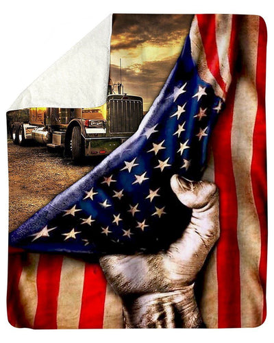 Trucke Driver America Flag Fleece Blanket