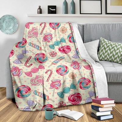 Candy Pattern Print Design White Fleece Blanket