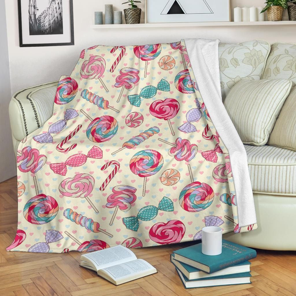 Candy Pattern Print Design White Fleece Blanket