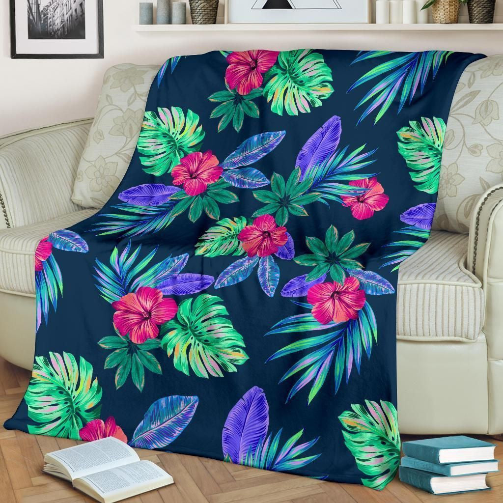 Cool Fresh Tropical Flower Pattern Print Design Fleece Blanket