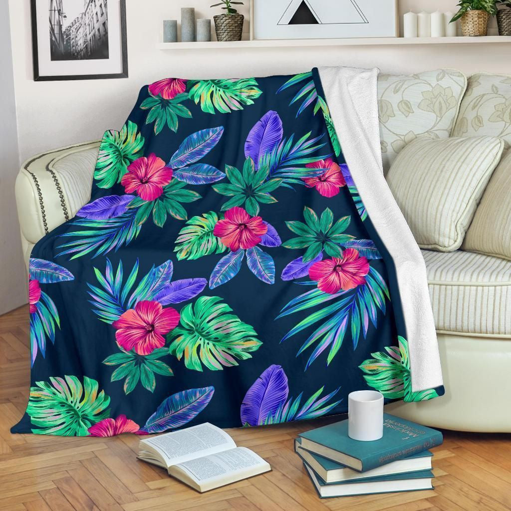 Cool Fresh Tropical Flower Pattern Print Design Fleece Blanket