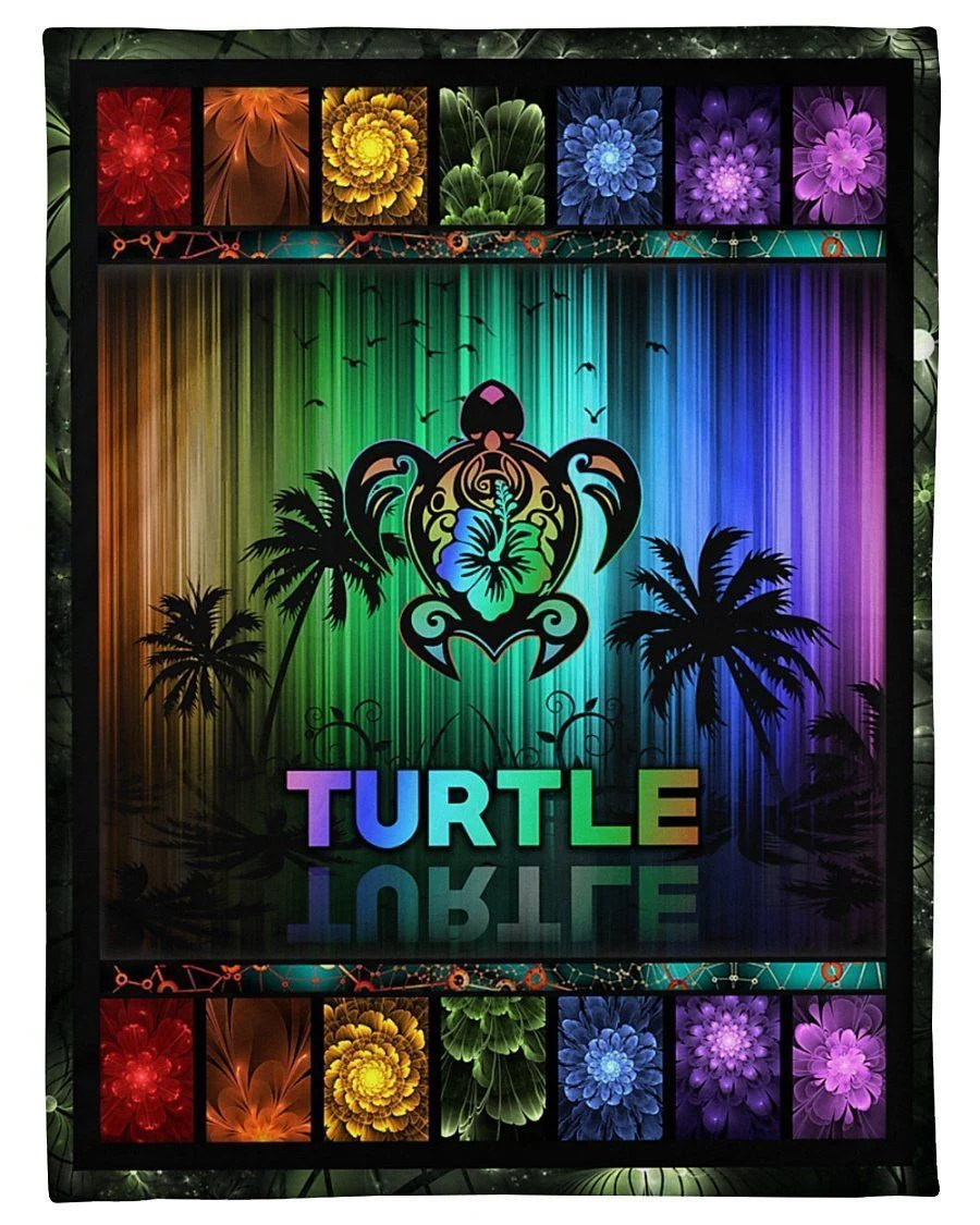 Blanket Turtle Colorful Design Gift For Turtle Lovers Fleece Blanket