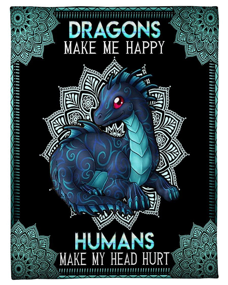 Dragons Make Me Happy Humans Make My Head Hurt Fleece Blanket